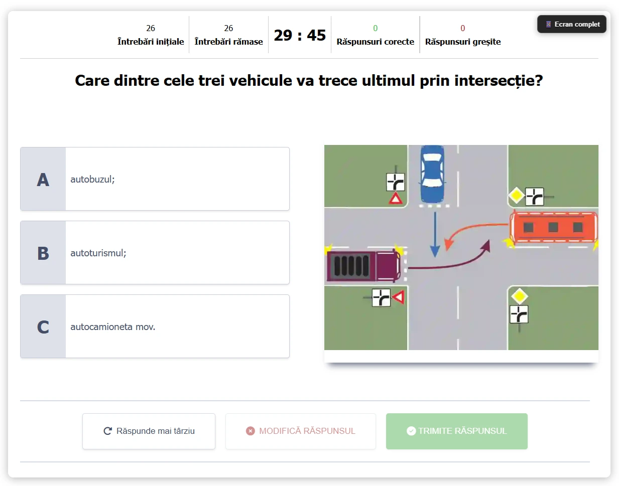 Exemplu de chestionar auto DRPCIV pentru categoria B, în formatul din 2026
