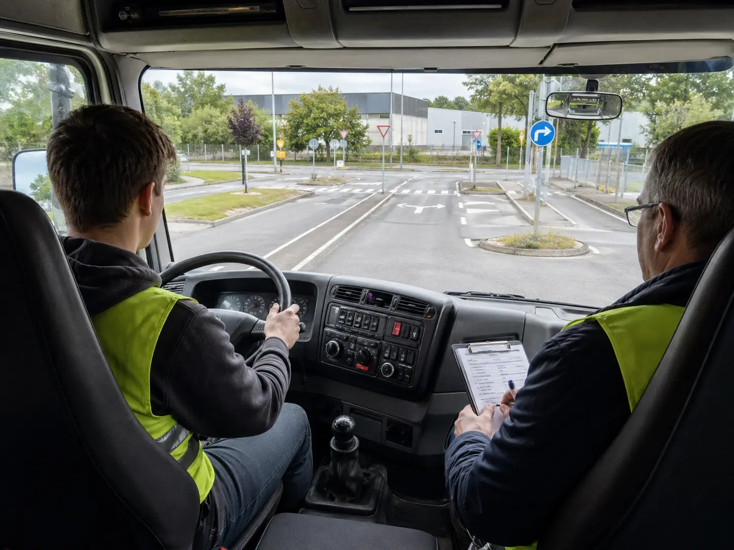 Șofer de camion pregătindu-se pentru examenul de categoria C Șofer de camion pregătindu-se pentru examenul de categoria C