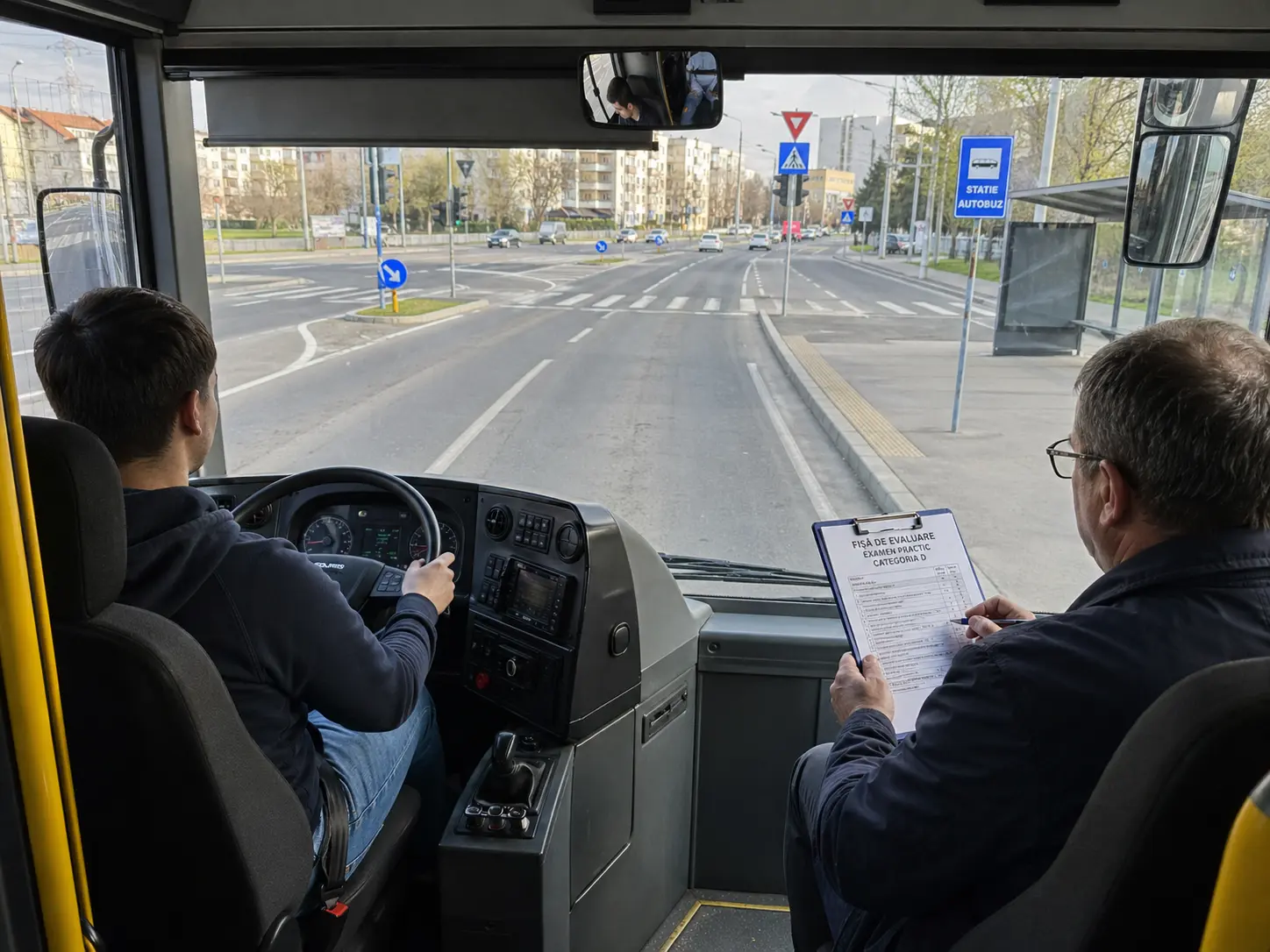Șofer de autobuz pregătindu-se pentru examenul de categoria D Șofer de autobuz pregătindu-se pentru examenul de categoria D