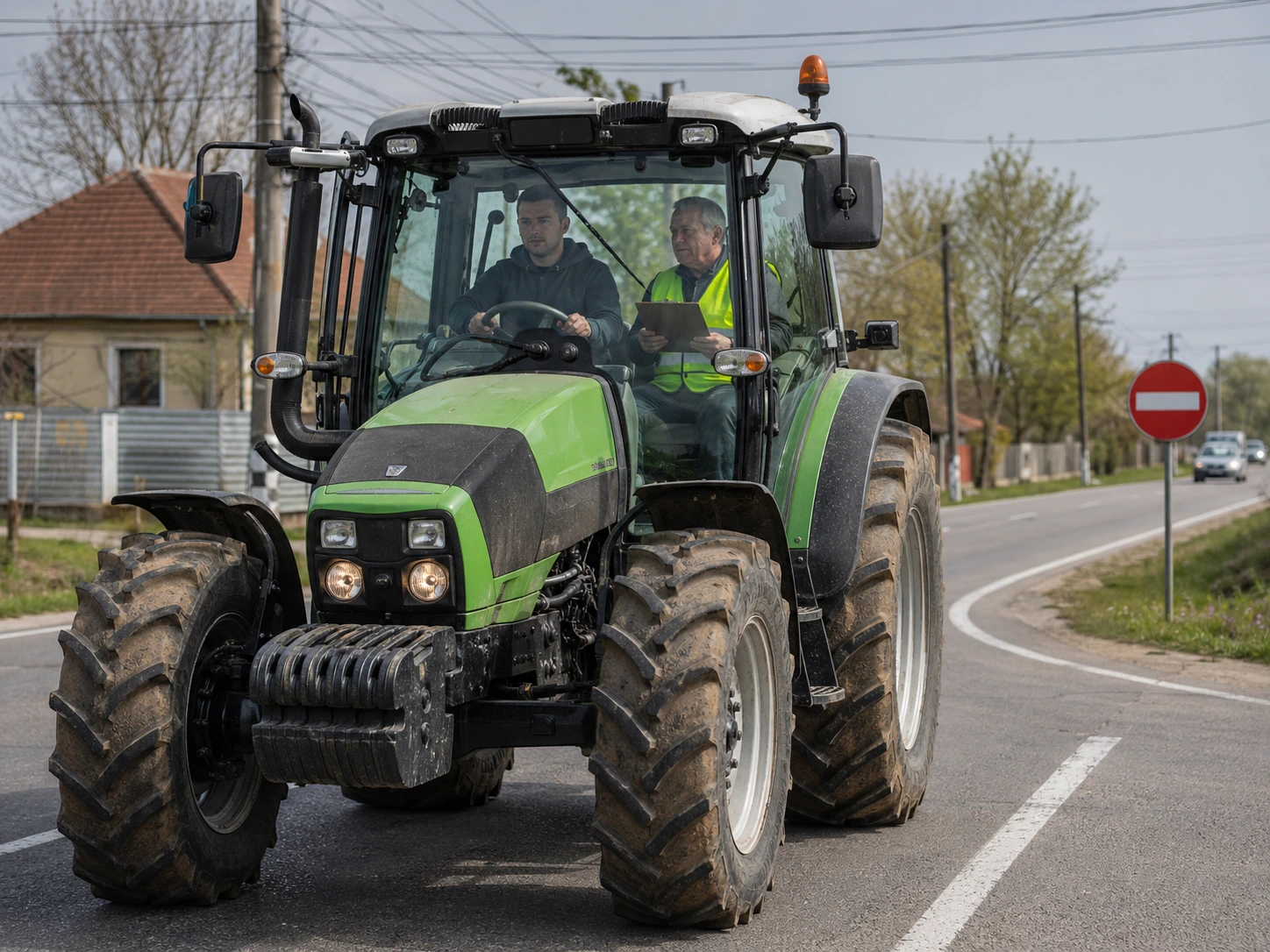 Șofer de tractor pregătindu-se pentru examenul de categoria Tr.