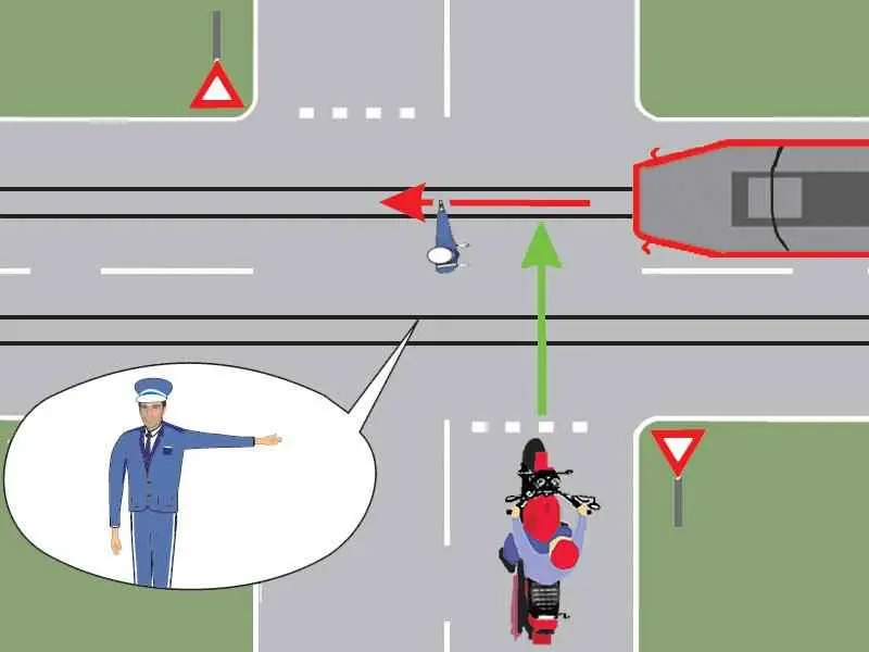 Care dintre cele două vehicule din imagine are dreptul să treacă prin intersecţie?