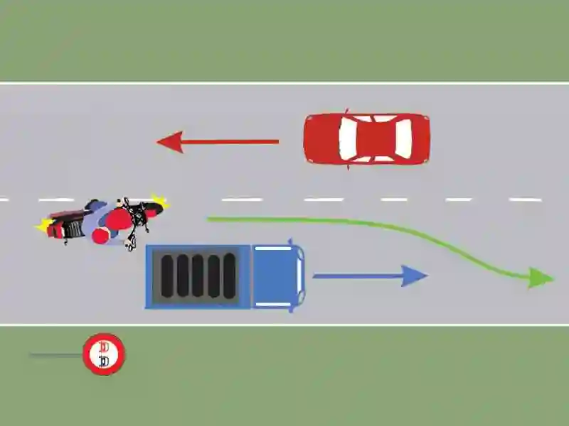 Motociclistul depășește corect autocamionul?