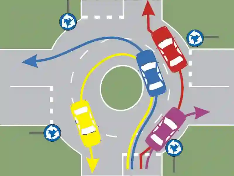 Care dintre autoturismele din imagine circulă corect în intersecție?