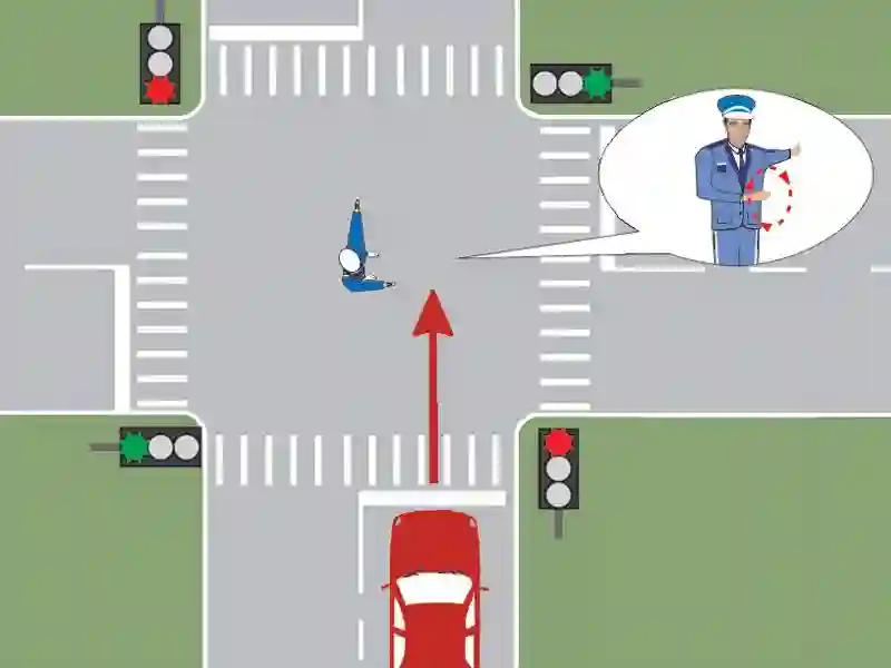 Polițistul din intersecție semnalizează conducătorul auto să mărească viteza. Cum trebuie să procedeze acesta?