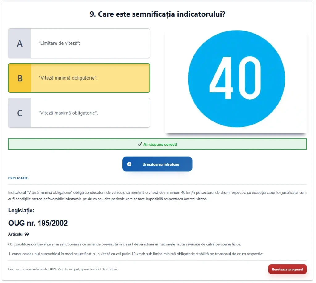 Pagină web cu legislație rutieră și întrebări specifice pentru obținerea permisului de tractorist.