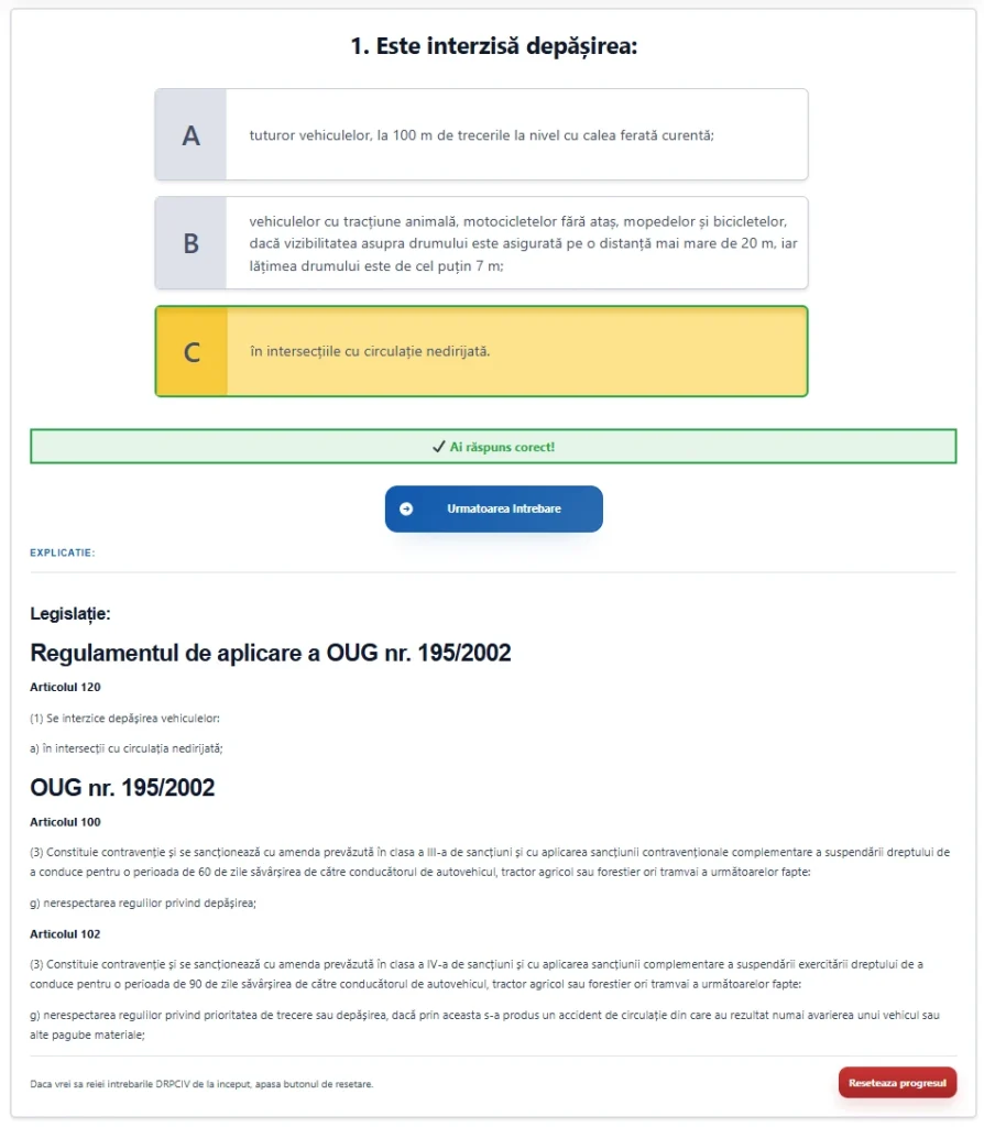 Modul de învățare dedicat șoferilor care susțin examenul pentru redobândirea permisului suspendat.